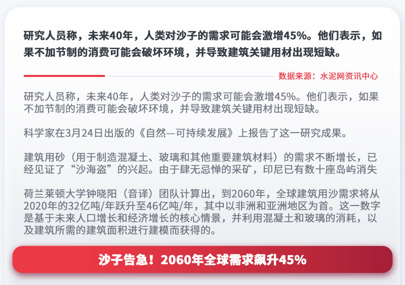 沙子告急！2060年全球需求飆升45%
